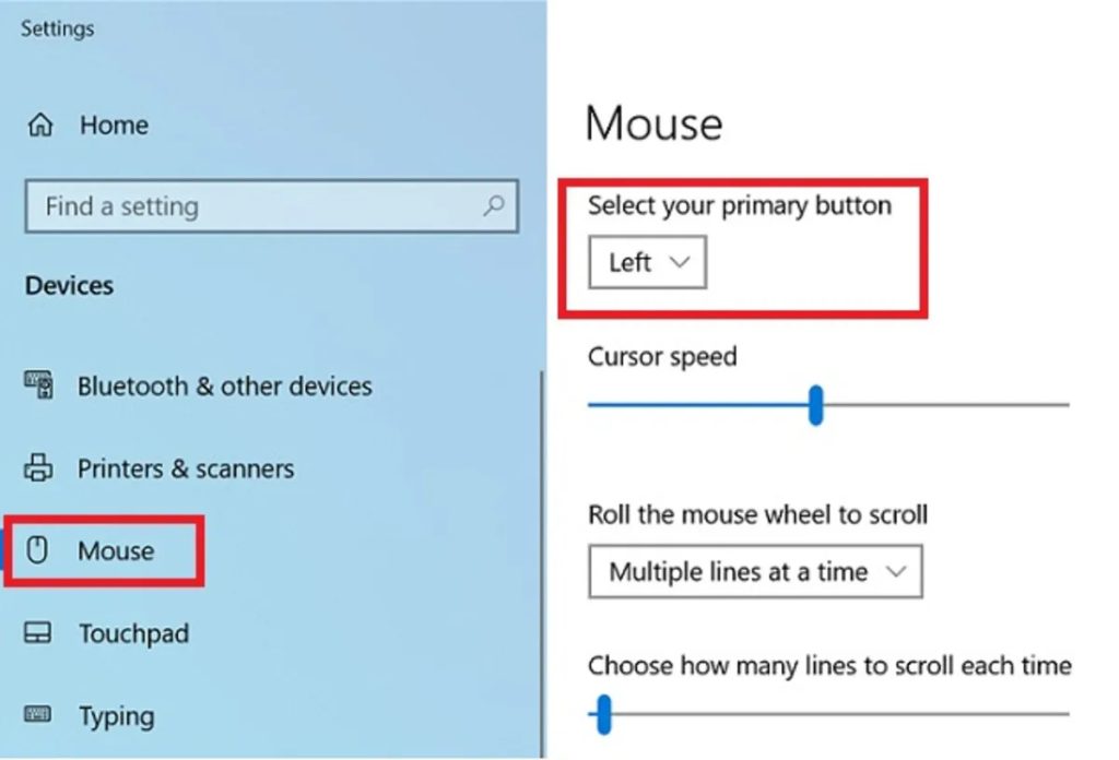 تنظیم چپ دست ماوس در ویندوز 10